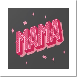 Mama in Pink Letter with Shadow and Stars Posters and Art